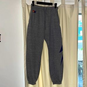 Aviator nation gray sweats with navy bolt on side